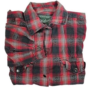 Woolrich Red‎ & Black Plaid Pearl Snap Button Down Shirt Size Small Women's O63